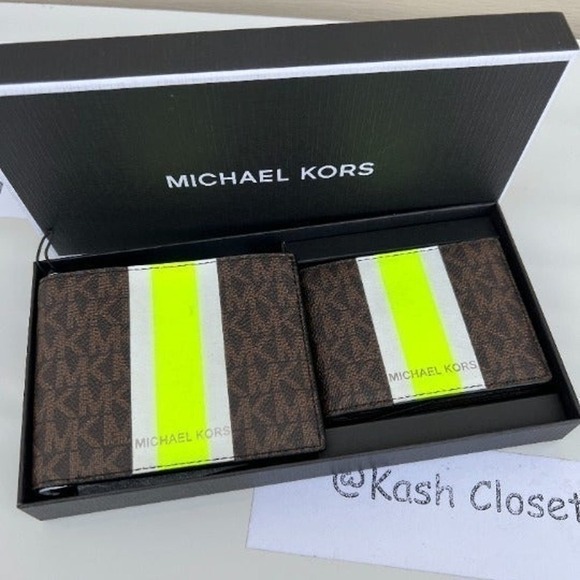 Michael kors Men Wallet Card Case Gift box set Brown Neon - Picture 3 of 6
